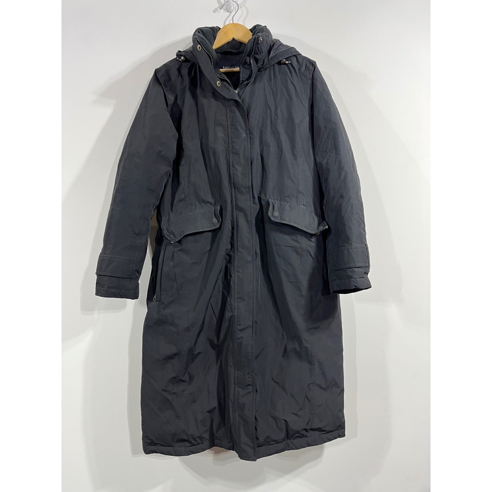 Lands End Womens Black Long Down Parka Hooded Winter Coat Size Medium Outdoors